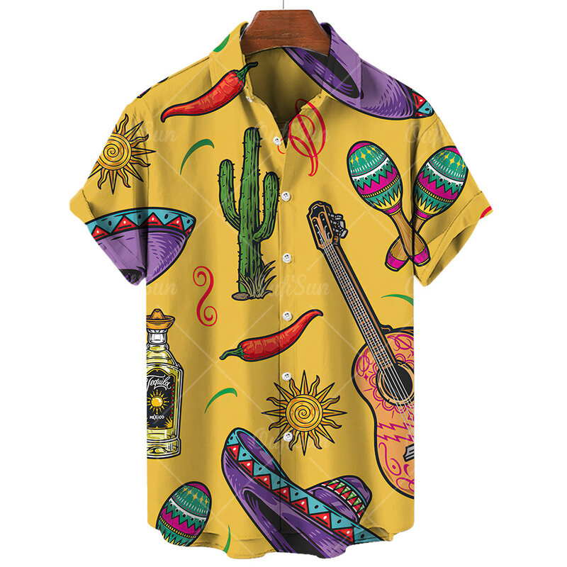 Koszulki na instrumenty muzyczne dla mężczyzn z krótkim rękawem letnie bluzki z krótkim rękawem oversize hiphopowy sweter hawajskie koszule męska