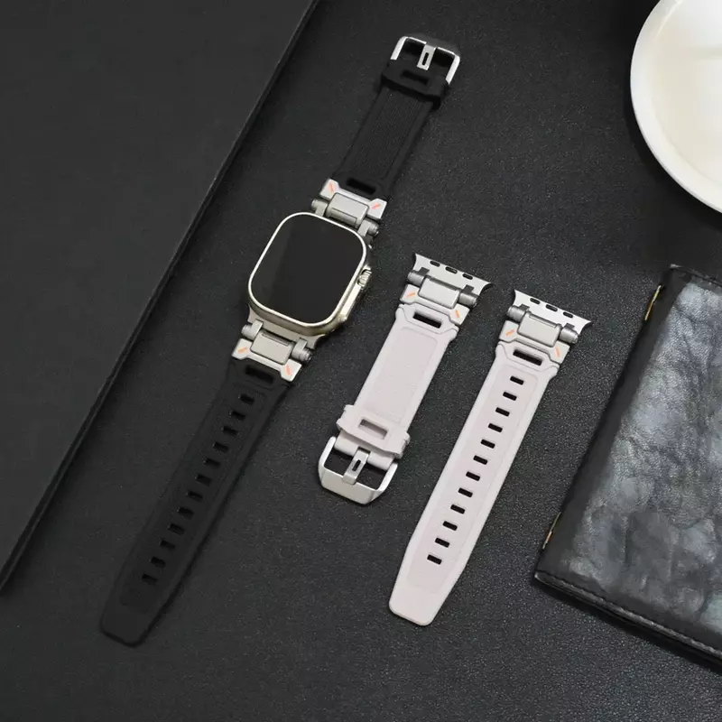 Rubber Strap For Apple Watch Band Ultra 2 1 49mm 45mm 44mm 42mm Soft Sport Band For iWatch Series 9 8 7 6 5 Bracelet Accessories