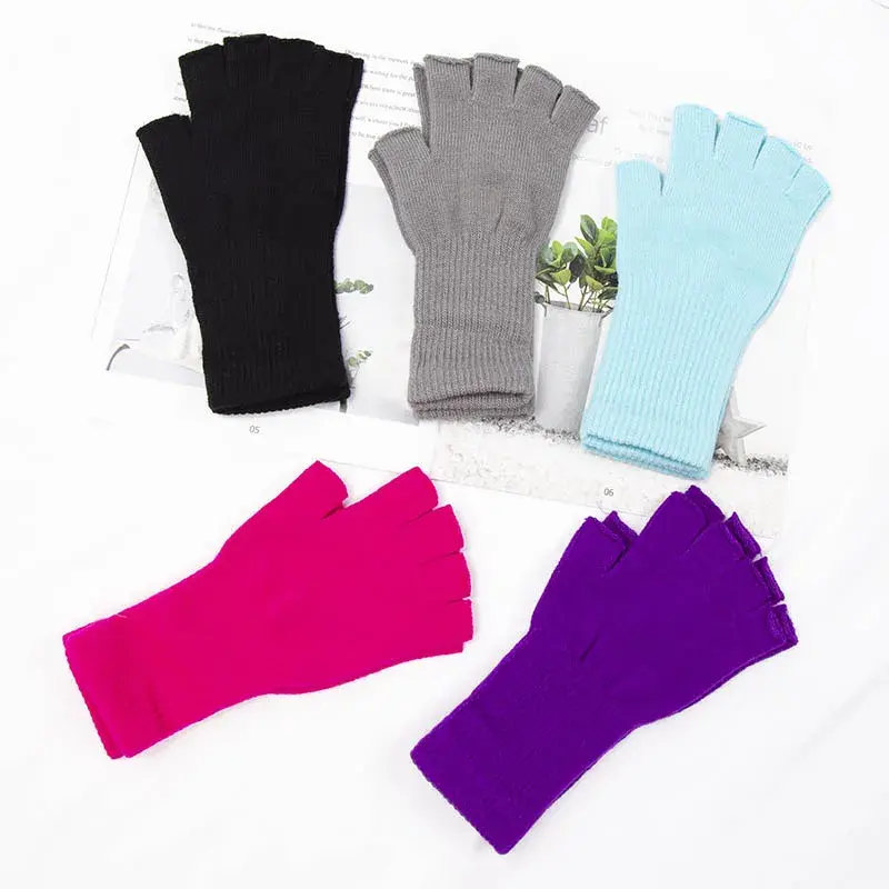 2022 New Unisex Black White Half Finger Fingerless Gloves Women and Men Wool Knit Cotton Gloves Autumn Winter Warm Work Gloves