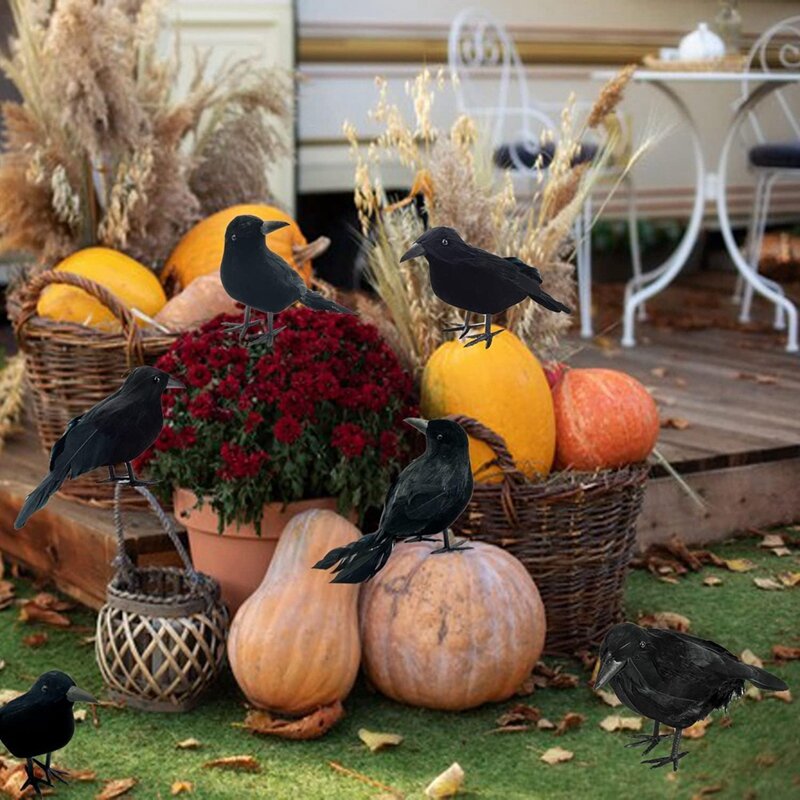 Cuervos Negros de aspecto realista para Halloween, 12 piezas, hechos a mano, 3 estilos