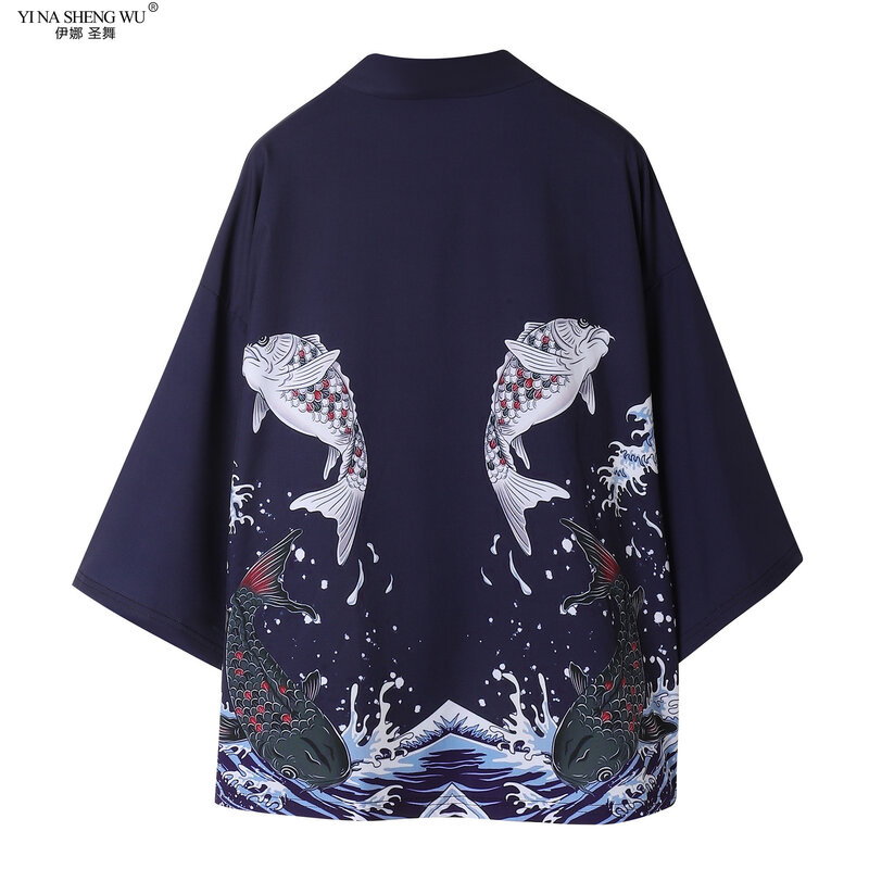 일본 기모노 하오리 남자 하라주쿠 코스프레 애니메이션 해변 잉어 기모노 셔츠 가디건, 하오리 일본 스타일 여성 의류