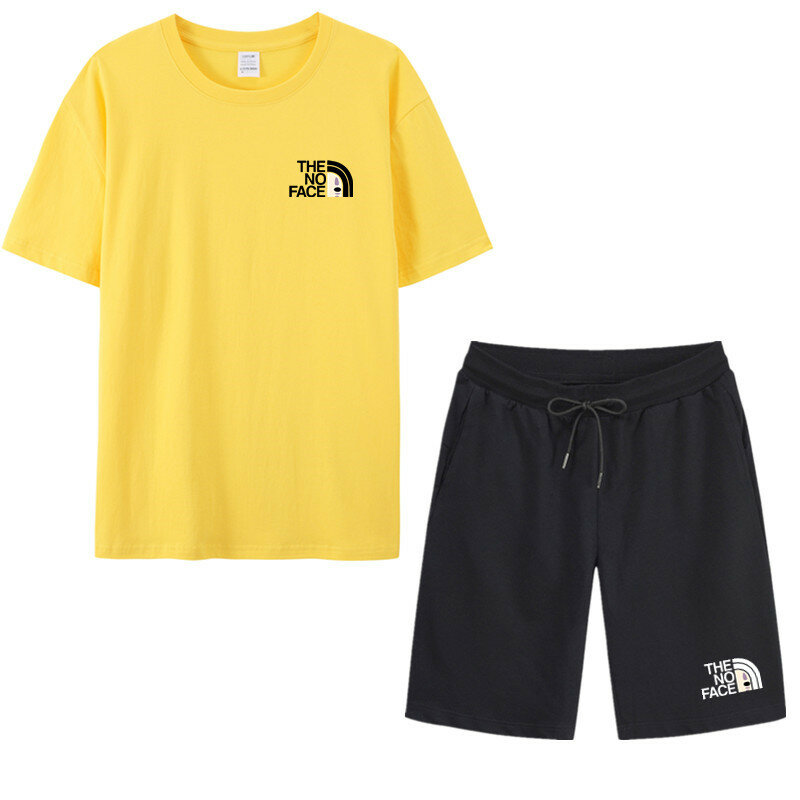 Camiseta de manga curta masculina e shorts esportivos, terno de treino marca de algodão, roupa casual masculina, corrida, verão