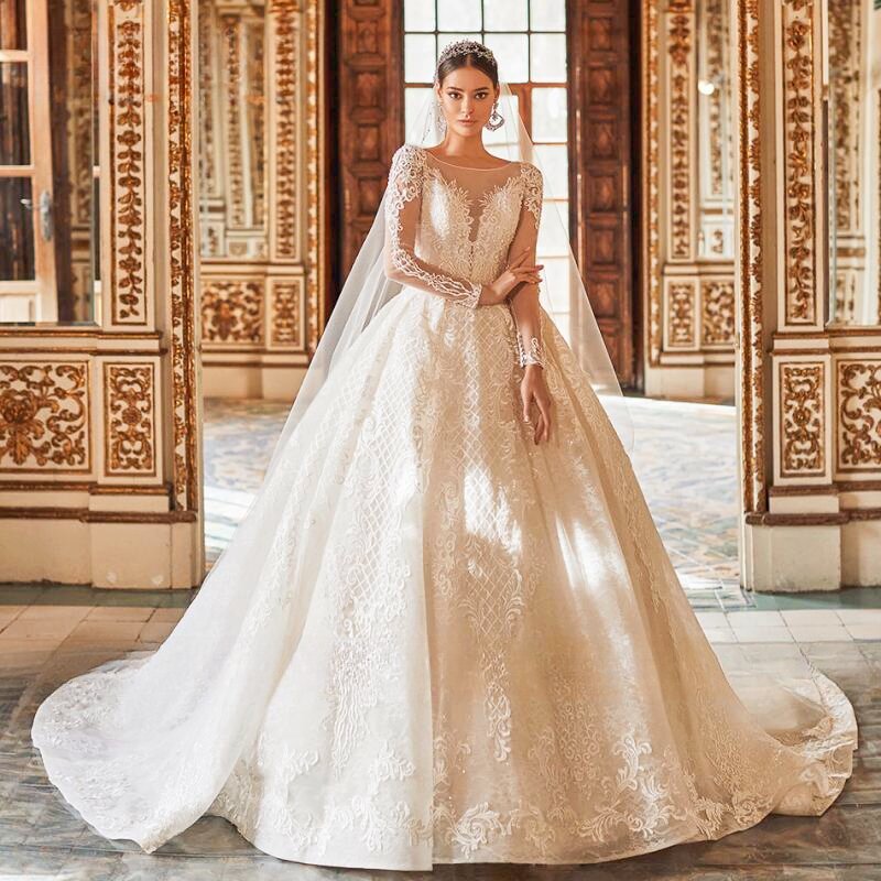Женское свадебное платье с длинным рукавом Carol, Роскошное винтажное бальное платье принцессы с бусинами и аппликациями, 2023