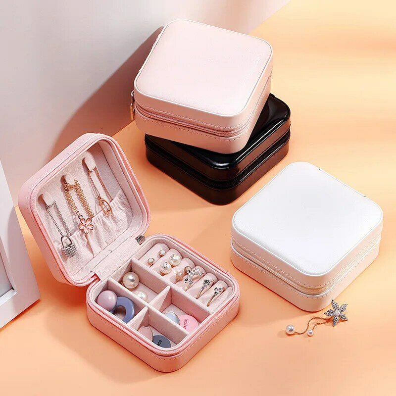 Mini Jewelry Box Organizer Display Travel Jewelry Zipper Case Boxes PU Leather Portable Earrings Necklace Ring Jewelry Box