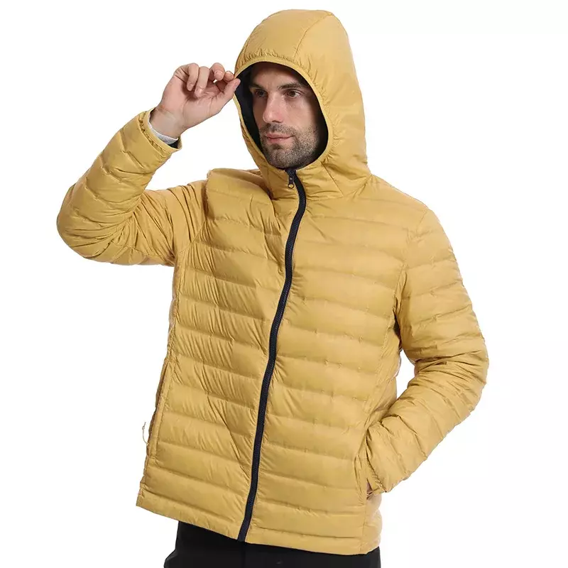 UETEEY 남녀공용 가역 퍼퍼 재킷, 따뜻한 빛 무게추 화이트 덕 다운 재킷, 후드 휴대용 캐주얼 남성 코트, 2023 겨울