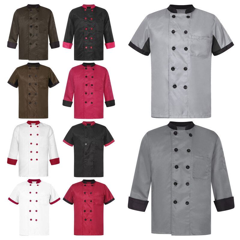Veste de chef unisexe à manches courtes et longues, manteau de cuisine, uniforme de chef, restaurant classique, hôtel, Chamonix, hommes et femmes