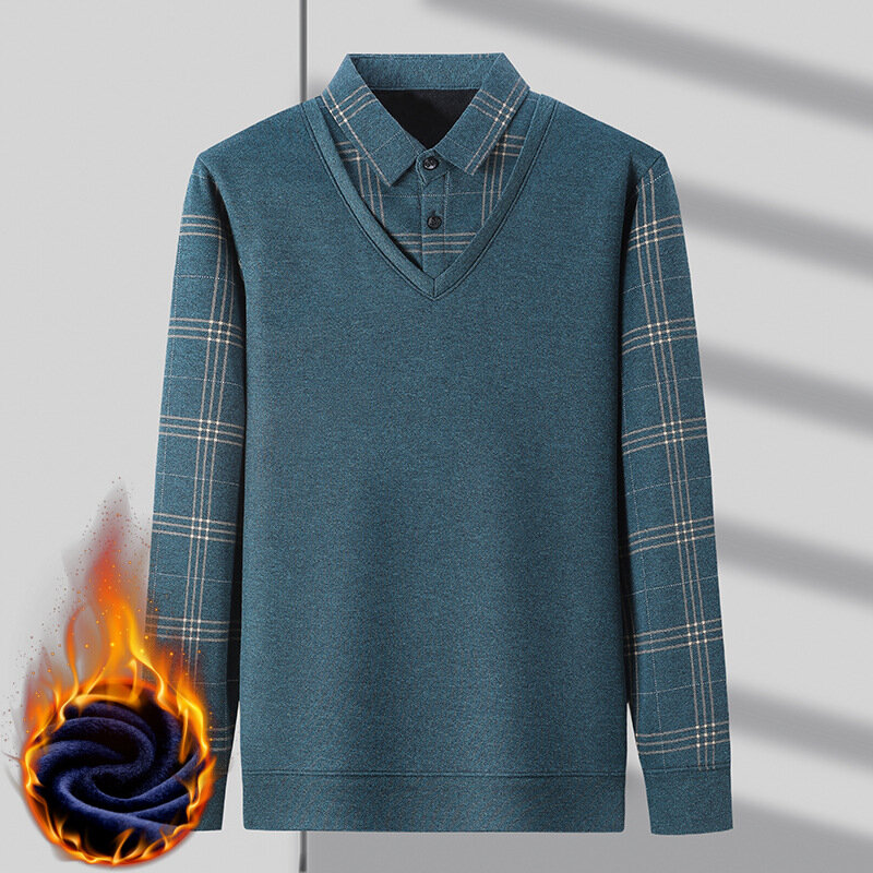 Толстая рубашка-поло для мужчин с длинным рукавом, имитация двух частей, осенне-зимняя теплая одежда, свитер, дизайнерская мужская флисовая рубашка MY925