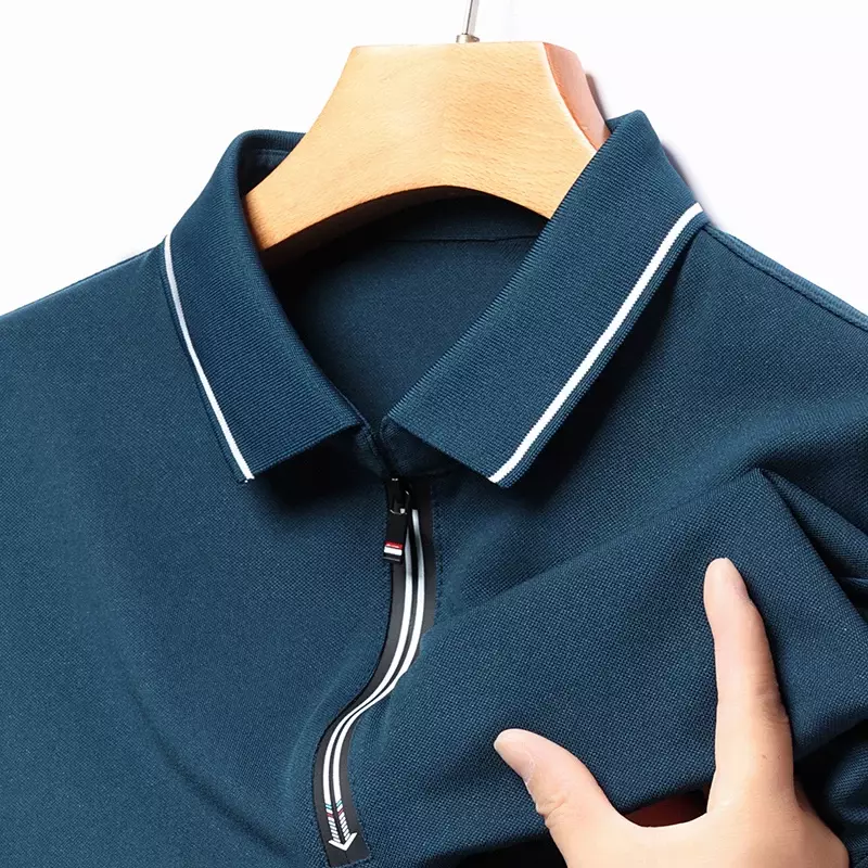 Spring/Summer Men's New Comfortable, Breathable, Sweat-absorbing Half Zipper Business Leisure Fashion Top POLO Shirt