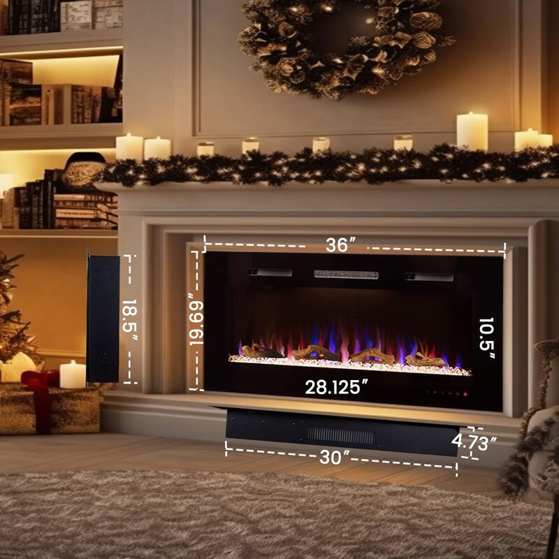 36 Inch Linear Electric Fireplace with Remote Control & Timer, Touch Screen, Adjustable Flame Color，750w/1500w