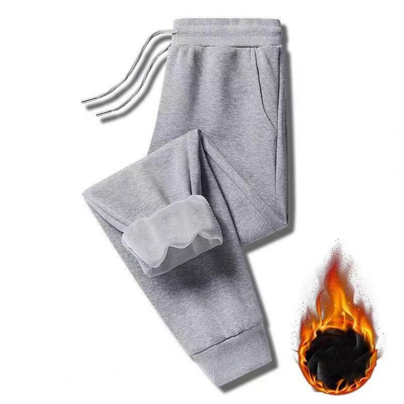 Men Trousers Cozy Men's Winter Sweatpants Thick Plush Elastic Waist Ankle-banded Warm Trousers for Sports Jogging Solid Color