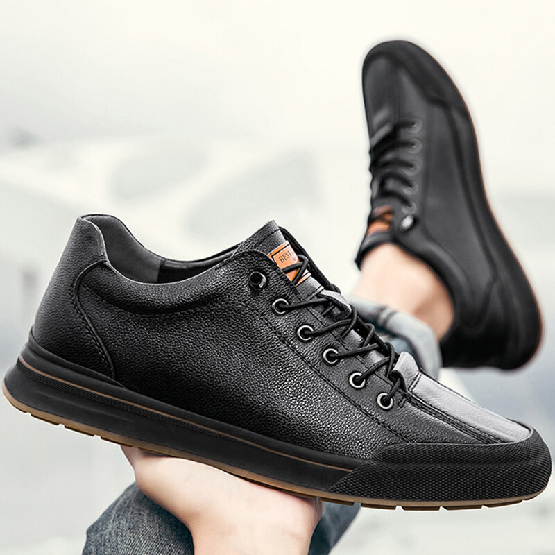 Summer Men's Genuine Leather Casual Shoes Breathable Sports Men's Shoes Comfortable Thick Sole Heightening Shoes Large Size 37-4