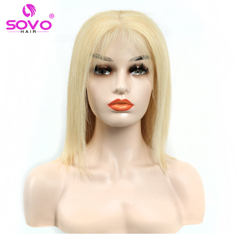 13x4 Lace Front Short Bob Wig 613 Honey Blonde Transparent Straight  Human Hair Wigs For Women Lace Front Wigs Pre Plucked
