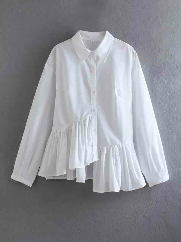 Suninbox غير النظامية قمصان للنساء زر متابعة بلوزة بيضاء الإناث طويلة الأكمام أعلى المرأة الصيف القميص عادية وبلوزات بلايز