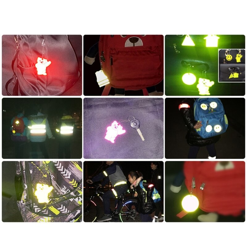 Bear Shape Reflective Keychain Bag Pendant PVC Reflector Keyrings for Cycling