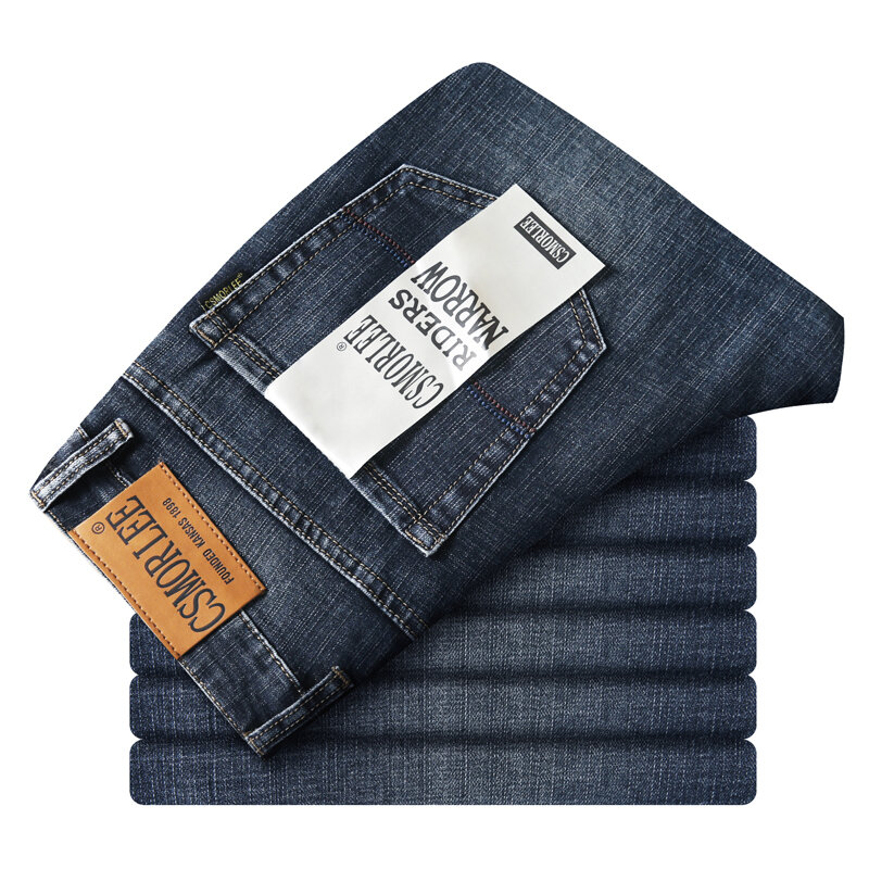 Clássico simples calça jeans solta masculina, calça reta stretch, design de negócio, roupa de escritório, nova moda, 24