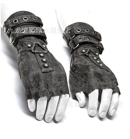 Middeleeuwse Steampunk Heren Armbeschermers Klinknagels Riem Gesp Handschoenen Vintage Hand Guards Cosplay Party Performance Rekwisieten
