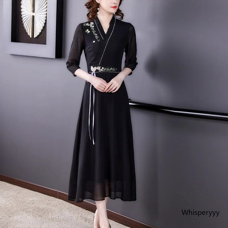 Vestido Hanfu de estilo chino para mujer, moda Vintage moderna, mejora el bordado, vestidos elegantes, vestido tradicional chino para niñas