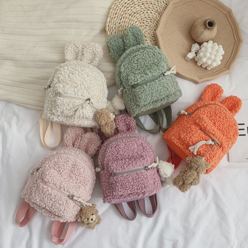 Zaini per bambini dell'asilo coniglietti peluche ragazze carine zaino bambole 1-3 anni ragazzi e ragazze Mini 2 anni