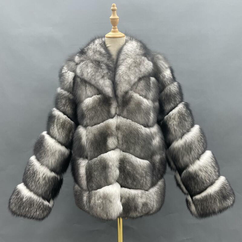 Mantel bulu rubah asli desain terbaru jaket bulu panjang pinggang mantel hangat musim dingin