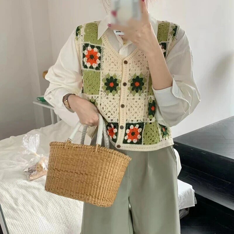 Elegant Hollow Knitted Cardigan Casual Waistcoats Tops Female Summer Outerwear