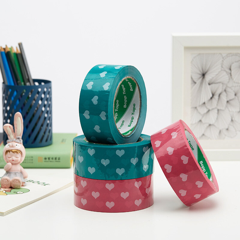 Roze/Blauw Plastic Tapes Hart Gedrukt Gift Decoratieve Tape Papier Doos Mailer Verpakking Tape Kantoor Schoolbenodigdheden 4.5Cm X 100M