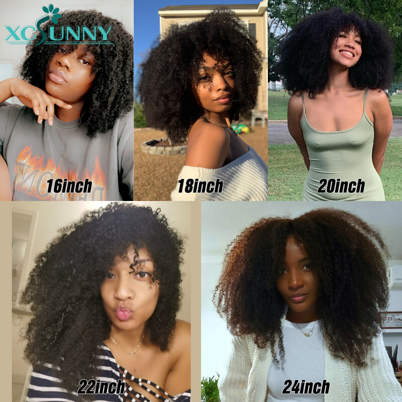 Rambut Palsu Keriting Keriting Afro dengan Mesin Poni Wig Atas Kulit Kepala Dibuat dengan Ketebalan 200 Wig Keriting Pendek Remy Brasil Rambut Manusia Xcsunny