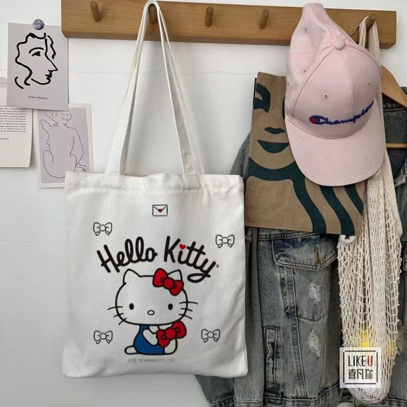 Hello Kitty Sanrio Canvas Tas Kawaii Anime Student Draagbare Grote Capaciteit Make-Up Wassen Woon-Werkverkeer Cartoon Opbergtassen Meisjes Cadeau