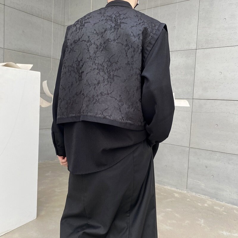 Chiński styl klamra stojące kołnierz sztuczne dwuczęściowe szwy męskie i koszula damska Retro trójwymiarowy żakardowy płaszcz