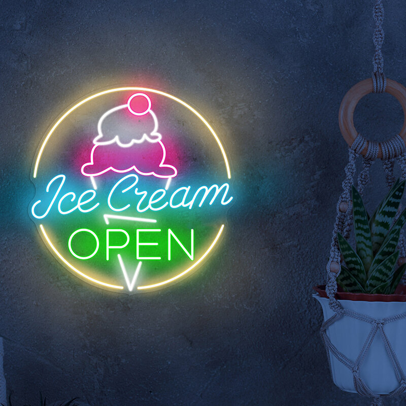 Ice Cream Open Neon Sign, btIce Cream Shop, Open Shop, Led Neon Signs, Sweeat PRWall Art Light, Cadeaux d'ouverture