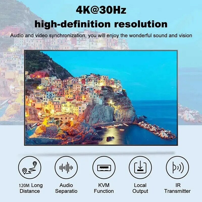 120M KVM Extender RJ45 4K HDMI, Kompatibel Extender Cat6 Ethernet Extender Kit audio melalui Lan Ethernet Extender untuk PS4 TV PC