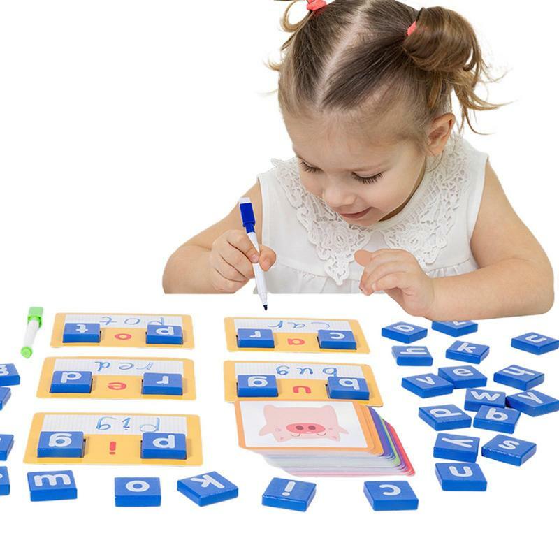 Wooden Spelling Word Puzzle Game Montessori Toys 26 Letter English Alphabet Cards Kindergarten Teaching Aids Kids Education Toys