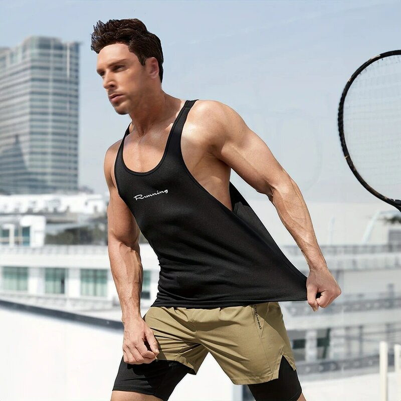 Męskie sportowe kulturystyczne obcisłe mięśnie dolna koszula letni Jogging trening koszulka bez rękawów męskie podkoszulka odzież Fitness