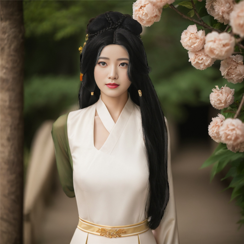 شعر مستعار صيني طويل مستقيم للفتيات ، زي قديم ، غطاء رأس كامل كسول ، غطاء شعر للزفاف