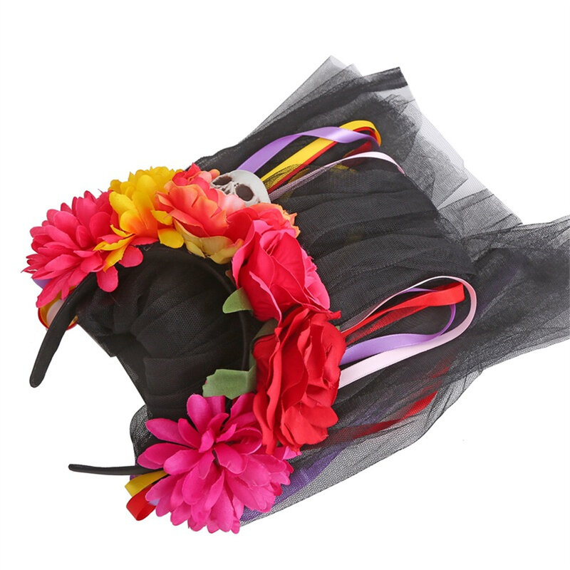 Diadema de Halloween para mujer y niña, tocado de flores de rosa roja, banda Floral para el pelo, accesorios para el cabello de fiesta de Cosplay, 1 unidad
