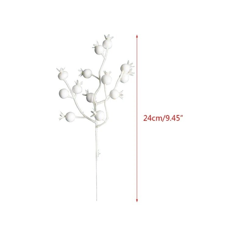 10pcs Artificial White Berries Stems Christmas Foam Fruit Flower Branch Decors