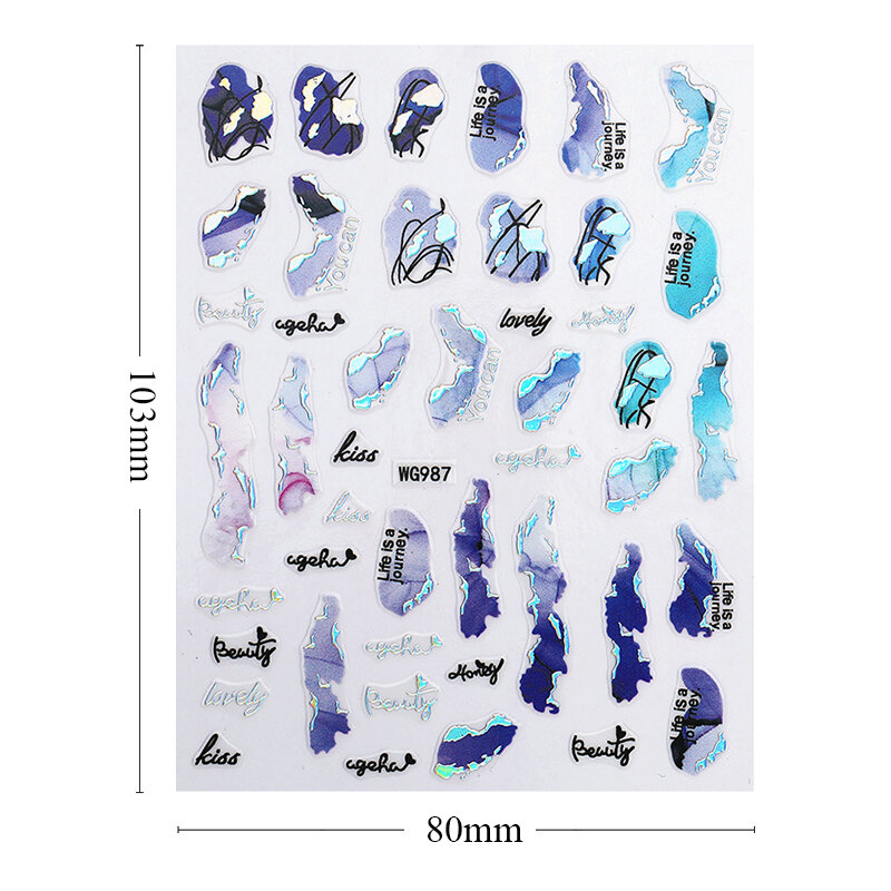 Фиолетовые мраморные наклейки для ногтей дизайн дыма маникюрные наклейки золотые волнистые линии слайдер для ногтей цветущие чернила стикер