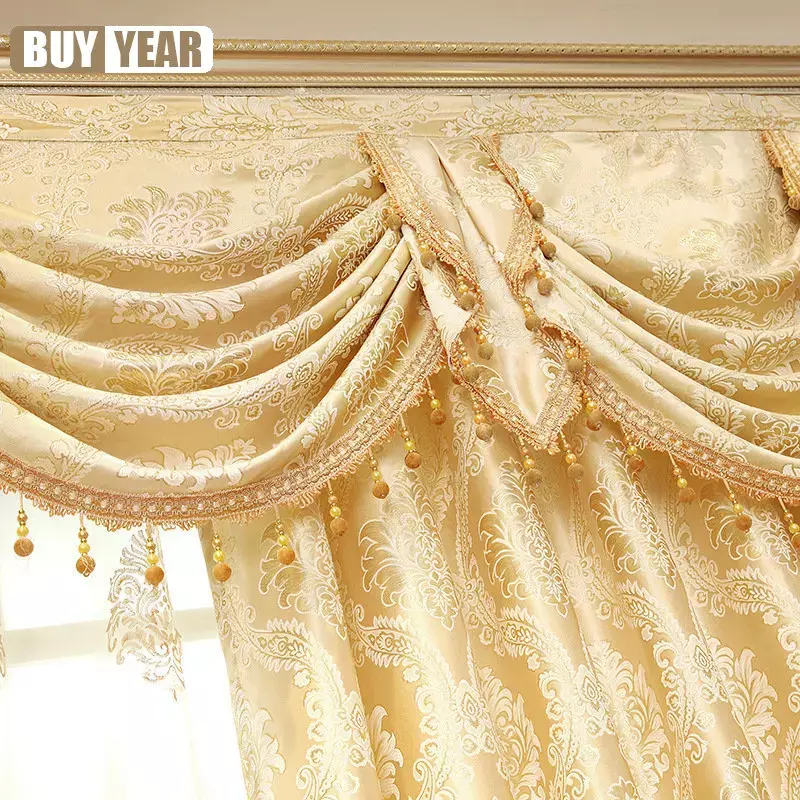 Europejski złoty luksusowe zasłony na zasłony do salonu do okien sypialni zaszyfrowany drut żakardowy wystrój domu