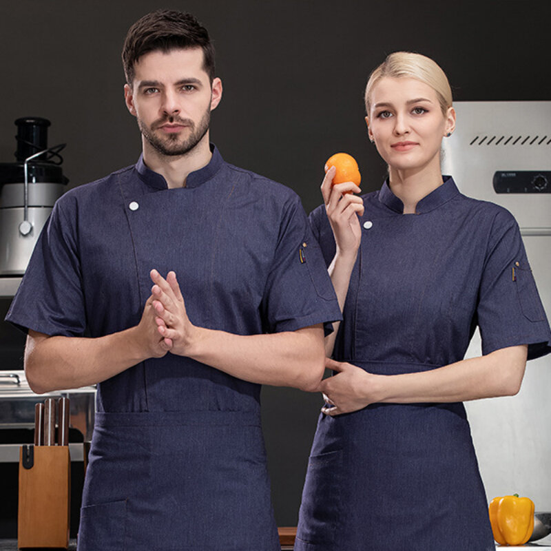 Fartuch szefa kuchni z krótkim rękawem dla mężczyzn kobiet restauracja hotelowa kurtka kucharska mundur kelnera Top
