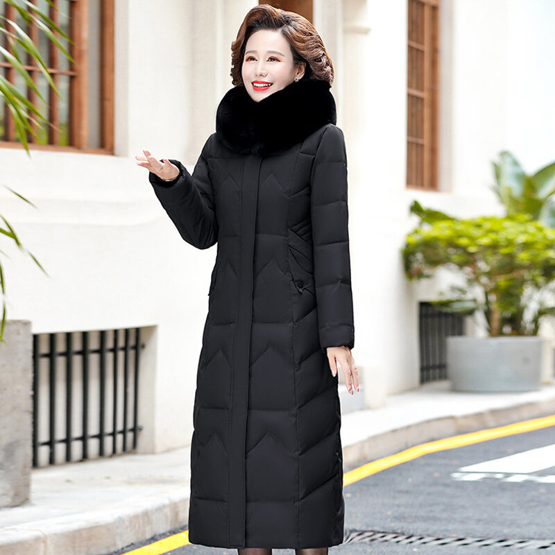 X-Lange Mit Kapuze Frau Parkas 2023 Neue Winter Jacken Frauen Pelz Kragen Lässig Dicke Warme Winter Mantel Weibliche Outwear hohe Qualität