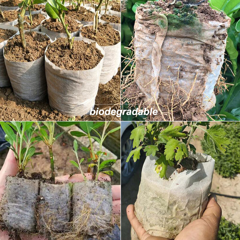 100PCS ย่อยสลายได้เนอสเซอรี่ Grow กระเป๋ากระเป๋าผ้าต้นกล้าพืชหม้อเป็นมิตรกับสิ่งแวดล้อม Aeration กระเป๋าสำหรับผักดอกไม้ Grow
