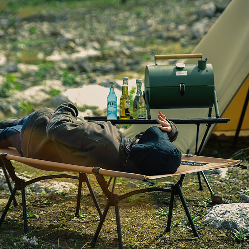 Cama plegable portátil para acampar, cama de playa de viaje al aire libre, alta y baja, doble uso, tienda de campaña, senderismo, cama ligera para dormir