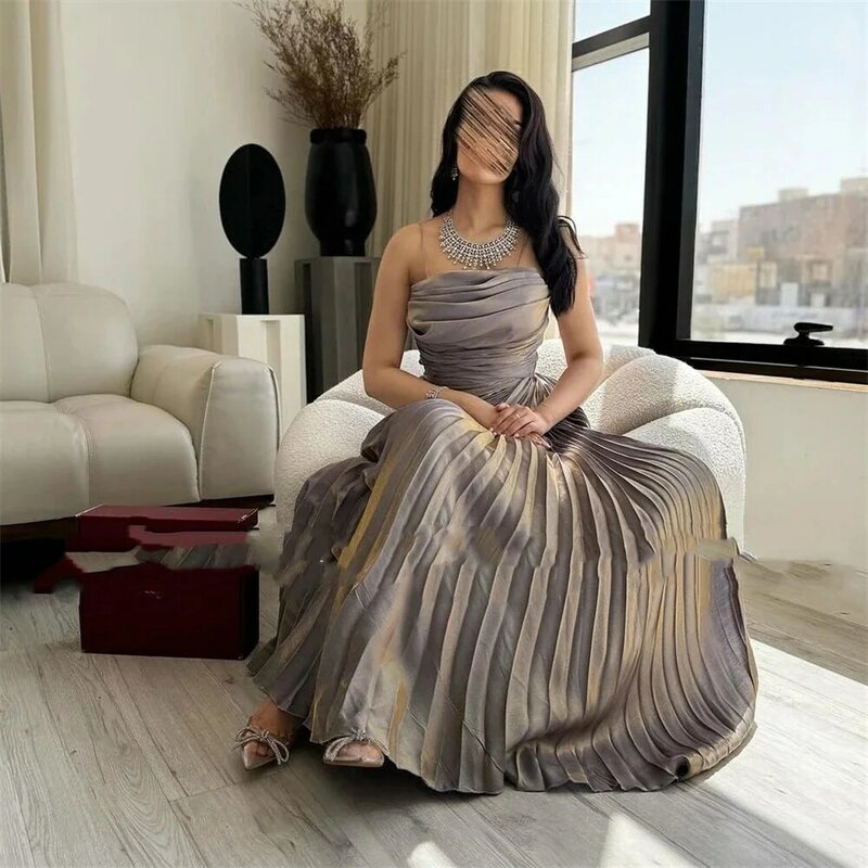 Arabia saudyjska bez ramiączek plisowana suknia balowa satynowa suknia wieczorowa dla pań do kolan suknia bankietowa 2024