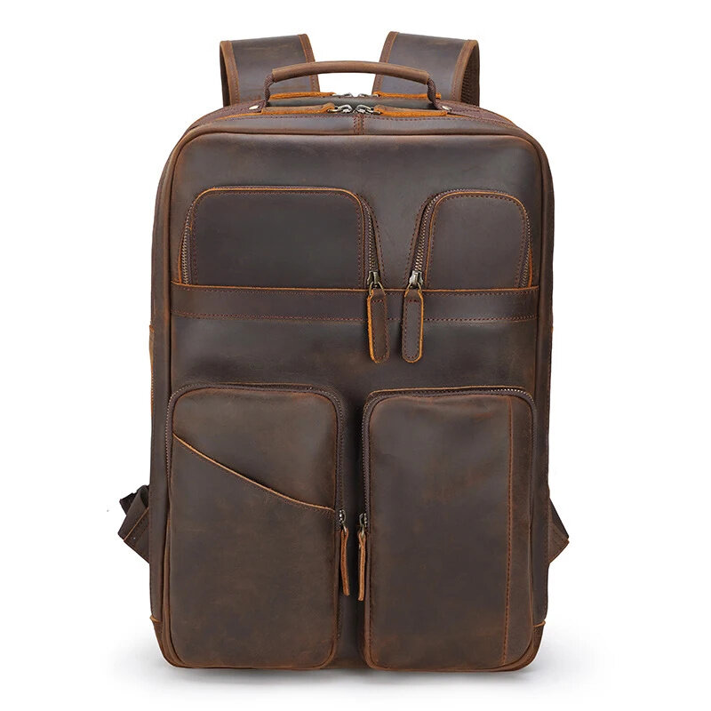 Męska wielofunkcyjny plecak z prawdziwej skóry o dużej pojemności podróżna 100% torebka 17 Cal torba na laptopa