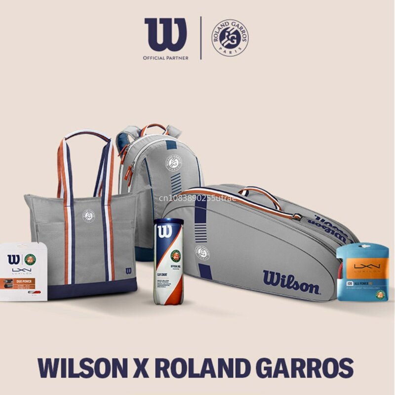 Wilson Team 6PK Roland Garros tas Roland uniseks tas abu-abu dua kompartemen utama bantalan tali bahu dapat disesuaikan