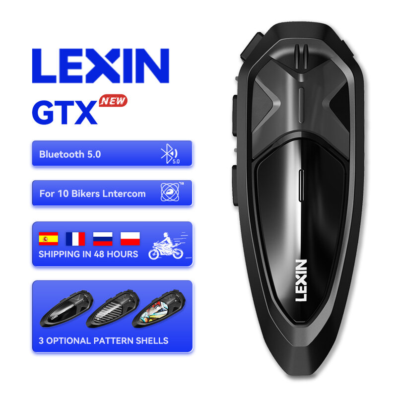 Novo 2022 lexin gtx interfone capacete da motocicleta bluetooth fone de ouvido suporte multi-maneira emparelhamento com um botão 10 pilotos 2000m