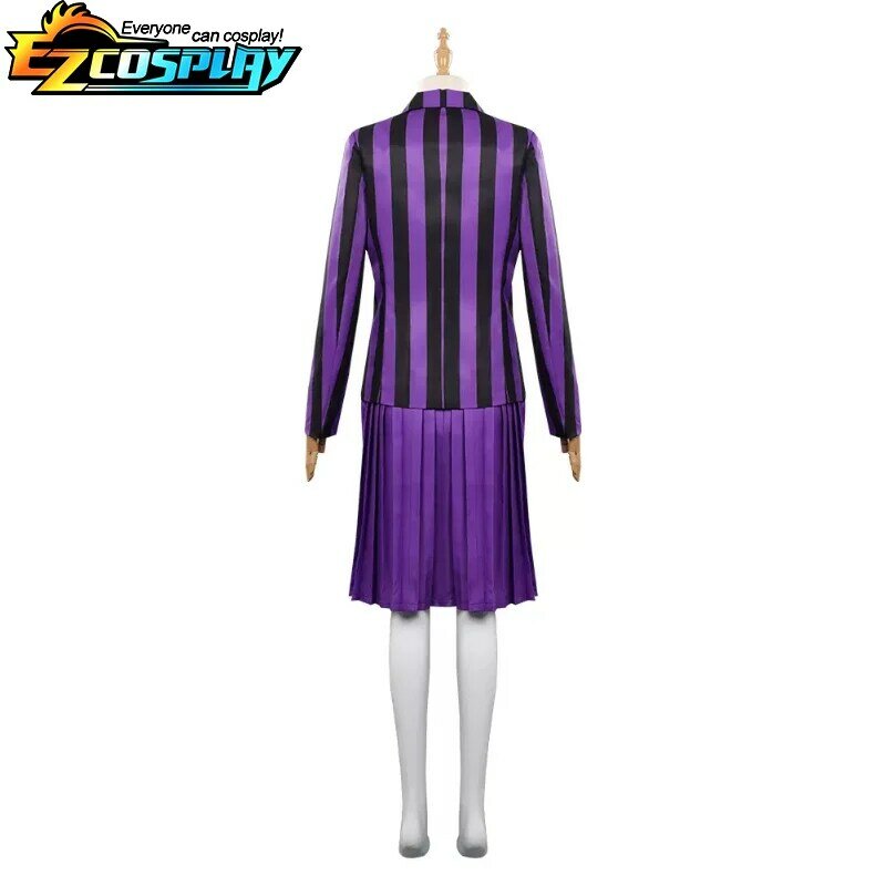 수요일-에니드 코스프레 의상, 보라색 줄무늬 학교 유니폼 의상, 성인 코트, 셔츠, 치마, 넥타이, 할로윈 파티 의상