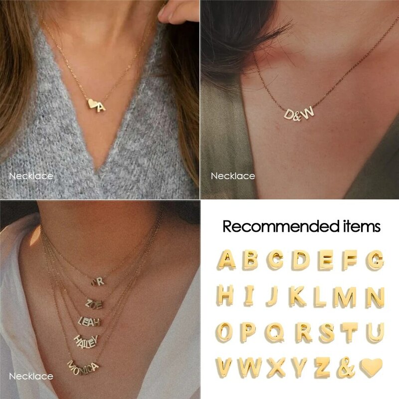 EManc Tiny Heart Dainty Charm iniziale Color oro argento colore lettera nome ciondolo per le donne alfabeto all'ingrosso A-Z gioielli regalo