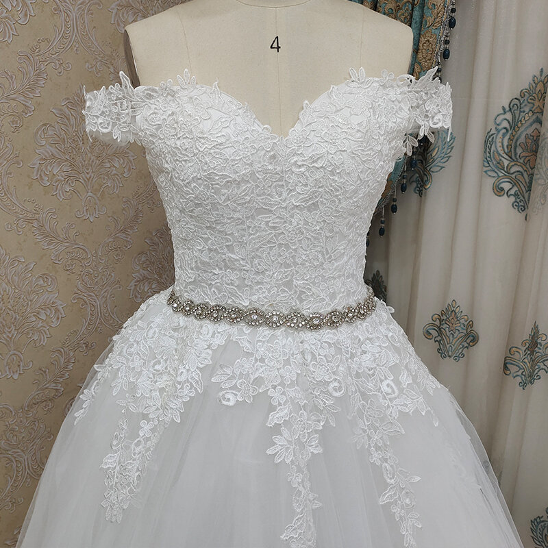 Vestido de novia blanco con hombros descubiertos, traje de baile de talla personalizada, bordado encantador, 9183, 2024