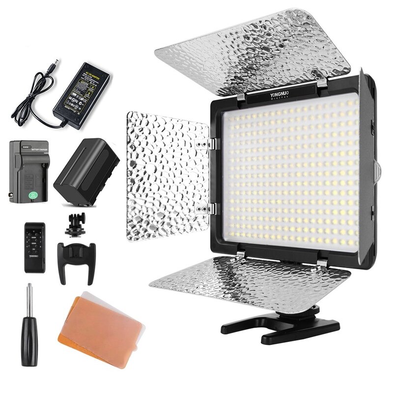 LED foto vídeo luz com adaptador de alimentação AC, novo, YN300 III, YN300III, 3200k-5500K, CRI95, kit de bateria, NP770