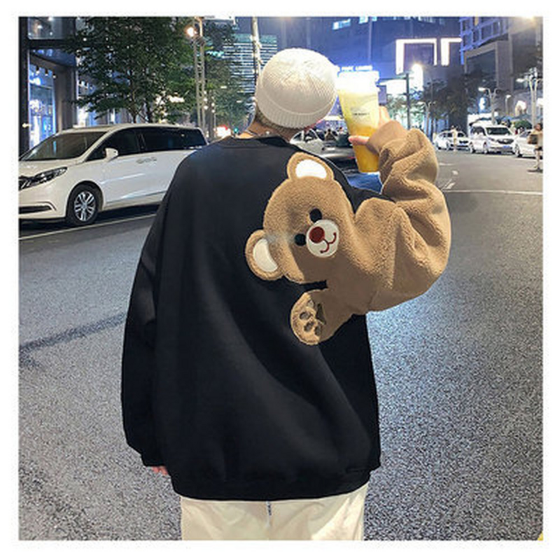 Sudadera Harajuku con patrón de oso para hombre, ropa de calle con personalidad, camisa de manga larga, sudadera informal, top de moda